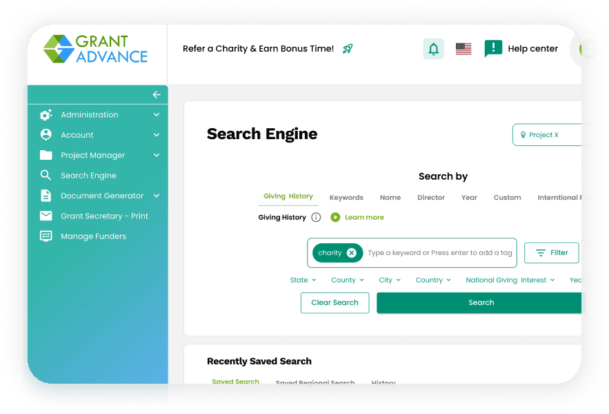 Grant Advance Solutions has grant Search Engines that help nonprofits like yours identify foundation funding opportunities using one of the industry's most comprehensive grant research databases. Search through millions of historical grants, analyze foundation giving patterns, explore funder priorities, and uncover funding opportunities that align with your mission. 