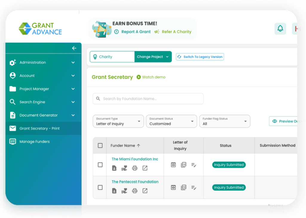 Grant Secretary UI For Grant Advance