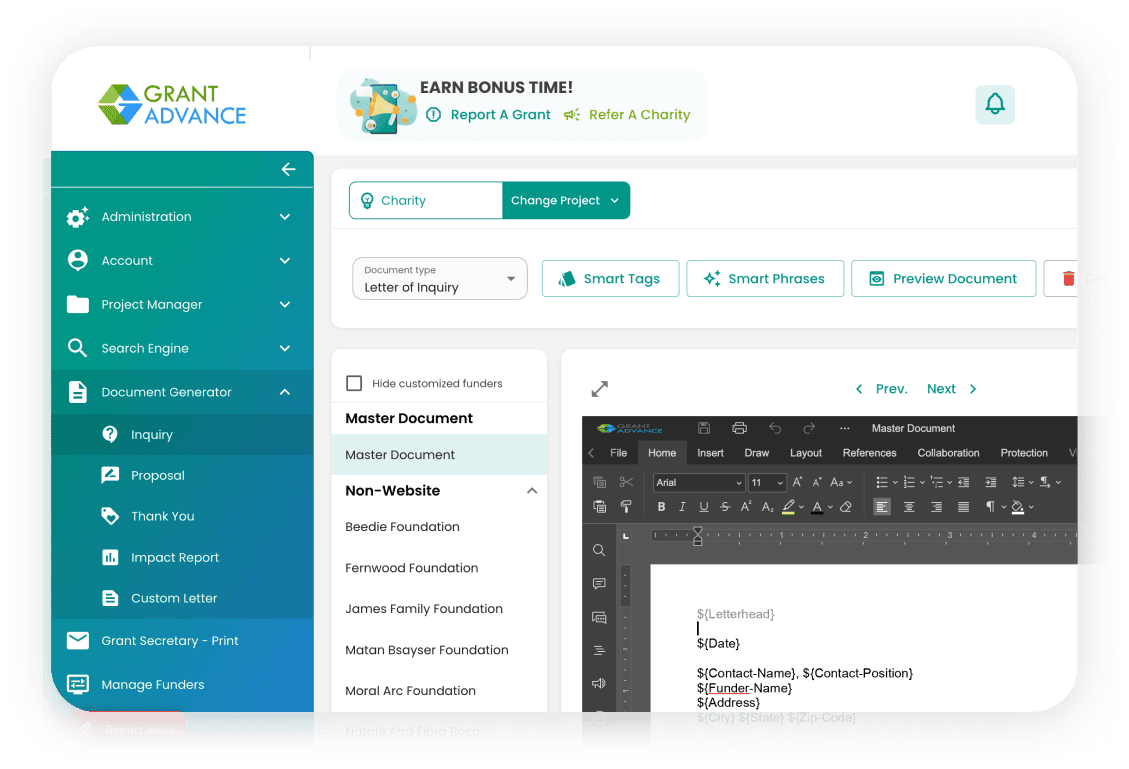 Project Management User Interface For Grant Advance