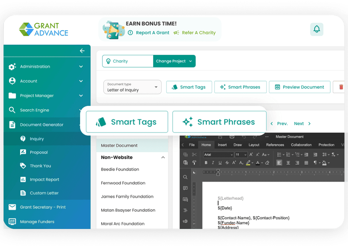 Project Management User Interface For Grant Advance